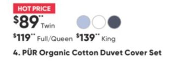 Sleep Country Pür organic cotton duvet cover set offer