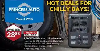 Princess Auto Thermo sphere 1500w milkhouse utility heater offer
