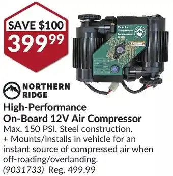 Princess Auto Northern ridge high-performance on-board 12v air comporessor offer