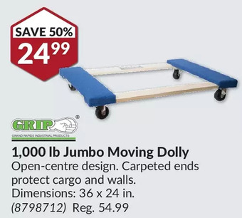 Princess Auto Grip 1,000 lb jumbo moving dolly offer