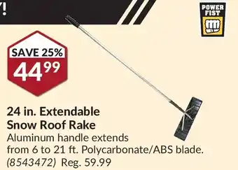 Princess Auto Power fist 24 in. extendable snow roof rake offer