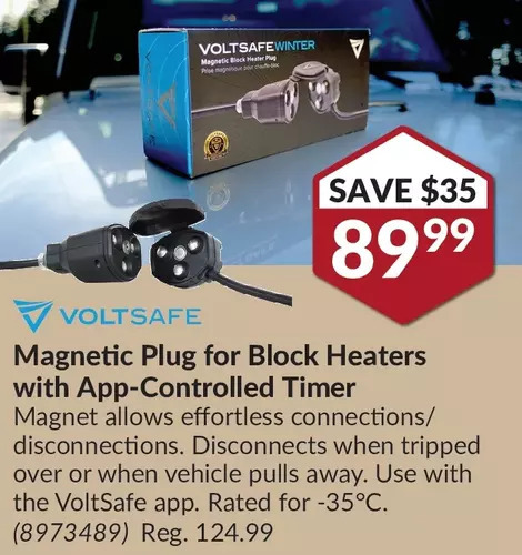 Voltsafe magnetic plug for block heaters with app-controlled timer offer at Princess  Auto
