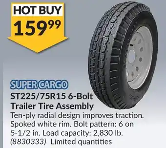 Princess Auto Super cargo st225/75r15 6-bolt trailer tire assembly offer