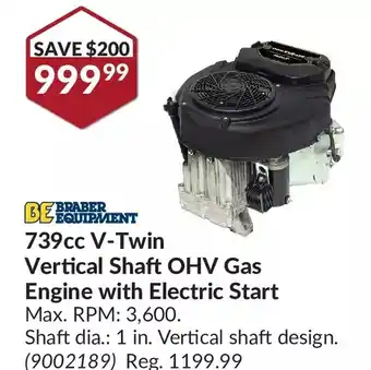 Princess Auto Be 739cc v-twin vertical shaft ohv gas engine with electric start offer