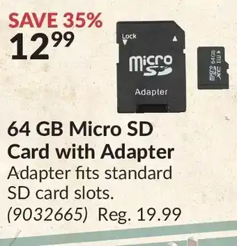 Princess Auto 64 gb micro sd card with adapter offer