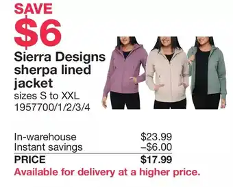 Costco Sierra designs sherpa lined jacket offer