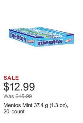 Costco Mentos mint 37.4 g (1.3 oz), 20-count offer