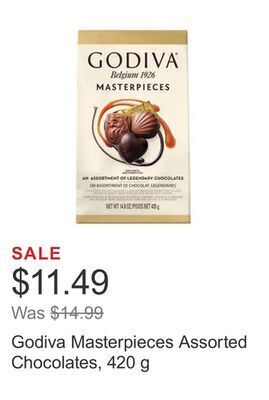 Costco Godiva masterpieces assorted chocolates, 420 g offer