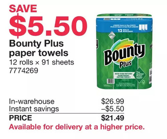 Costco Bounty plus paper towels offer