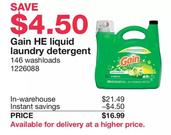 Costco Gain he liquid laundry detergent offer