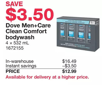 Costco Dove men+ care clean comfort body wash offer