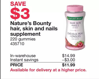 Costco Nature's bounty hair, skin, and nails supplement offer