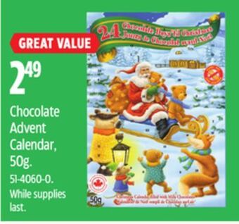 Canadian Tire Jean-talon chocolate advent calendar, 50g offer
