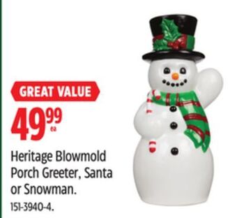 Canadian Tire Gemmy heritage blowmold porch greeter, santa or snowman offer