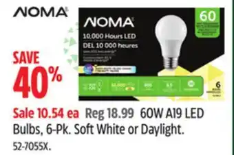 Canadian Tire Noma 60w a19 led bulbs, 6-pk offer