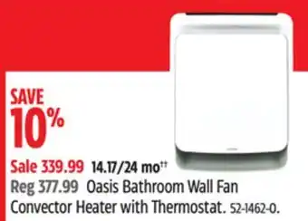 Canadian Tire Stelpro oasis bathroom wall fan convector heater with thermostat offer