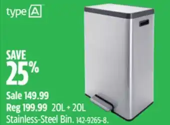 Canadian Tire Type a 20l + 20l stainless-steel bin offer