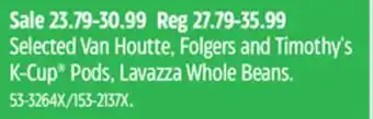 Canadian Tire Selected van houtte, folgers and timothy's k-cup® pods, lavazza whole beans offer
