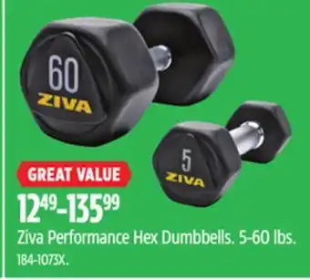 Canadian Tire Ziva performance hex dumbbells 5-60 lbs offer
