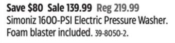 Canadian Tire Simoniz 1600-psi electric pressure washer offer