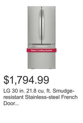 Costco Lg 30 in. 21.8 cu. ft. smudge-resistant stainless-steel french door refrigerator with smartdiagnosis offer
