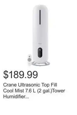 Costco Crane ultrasonic top fill cool mist 7.6 l (2 gal.)tower humidifier with germicidal uv-a light offer