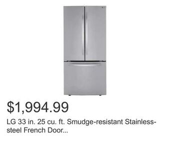 Costco Lg 33 in. 25 cu. ft. smudge-resistant stainless-steel french door refrigerator with smartdiagnosis offer