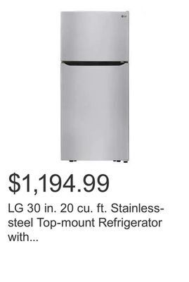 Costco Lg 30 in. 20 cu. ft. stainless-steel top-mount refrigerator with multi-air flow cooling and led lighting offer