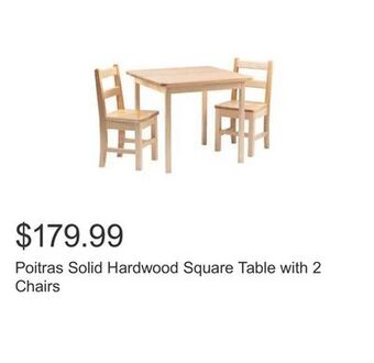 Costco Poitras solid hardwood square table with 2 chairs offer