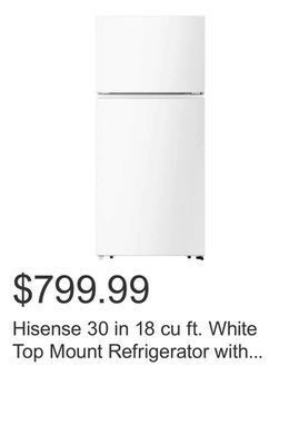 Costco Hisense 30 in 18 cu ft. white top mount refrigerator with reversible door offer