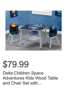 Costco Delta children space adventures kids wood table and chair set with storage offer