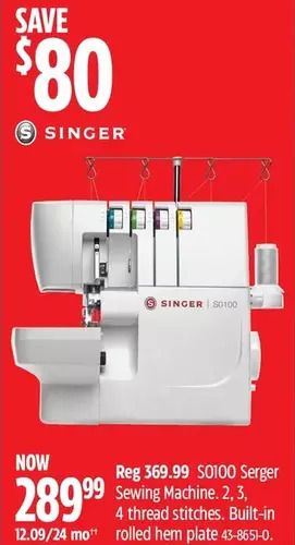 Canadian Tire Singer s0100 serger sewing machine offer