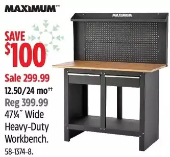 Canadian Tire Maximum 47 1/4" wide heavy-duty workbench offer