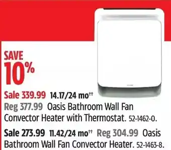 Canadian Tire Oasis bathroom wall fan convector heater with thermostat | bathroom wall fan convector offer