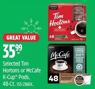 Canadian Tire Tim hortons or mccafe k-cup pods, 48-ct offer