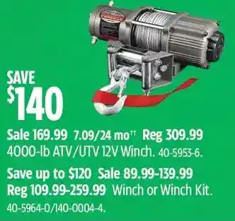 Canadian Tire 4000-lb atv/utv 12v winch | winch or winch kit offer
