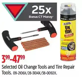 Canadian Tire Fix flat oil change tools and tire repair tools offer