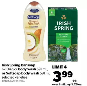 Real Canadian Superstore Irish spring bar soap or body wash, or softsoap body wash offer