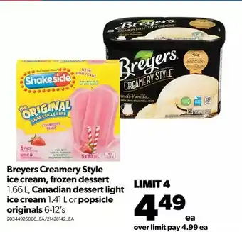 Real Canadian Superstore Breyers creamery style ice cream, frozen dessert, canadian dessert light ice cream or popsicle originals offer