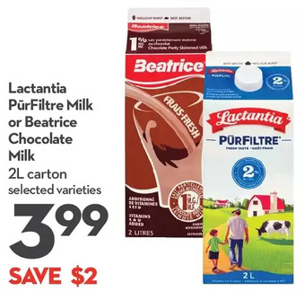 Longo's Lactantia pürfiltre milk or beatrice chocolate milk offer