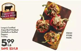 Longo's Longo's certified angus beef meatloaf, meatballs or stuffed peppers offer