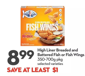Longo's High liner breaded and battered fish or fish wings offer