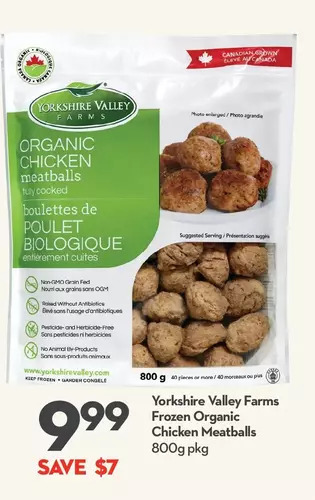 Longo's Yorkshire valley farms frozen organic chicken meatballs offer