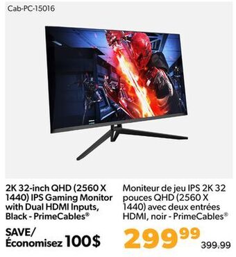 Shopper+ 2k 32-inch qhd (2560 x 1440) ips gaming monitor with dual hdmi inputs, black - primecables offer