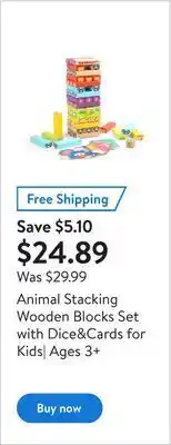 Walmart Animal stacking wooden blocks set with dice&cards for kids| ages 3+ offer