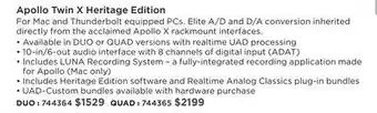 Long & McQuade Universal audio apollo twin x duo thunderbolt audio interface - heritage edition offer