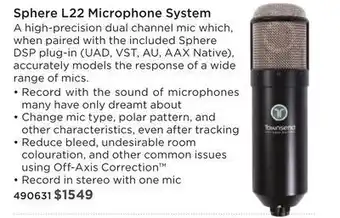 Long & McQuade Universal audio townsend labs sphere l22 precision microphone modeling system offer