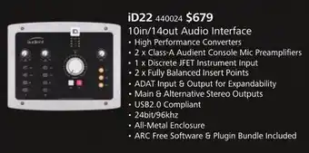 Long & McQuade Audient id22 high performance audio interface & monitoring system offer