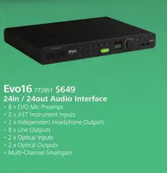 Long & McQuade Audient evo 24 in/24 out audio interface offer