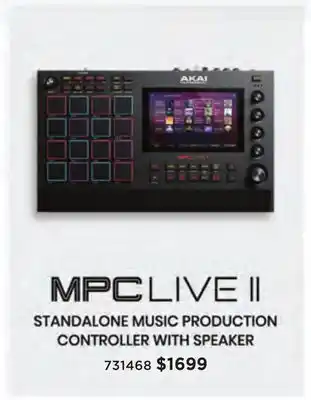 Long & McQuade Mpc live ii music production system with built-in monitors offer